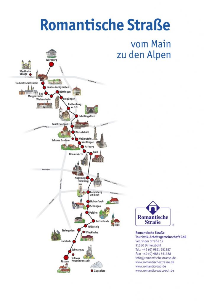 Map of the Romantic Road in Germany