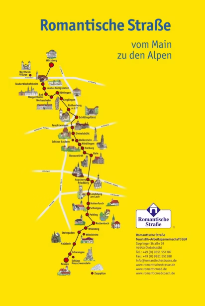 Romantic Road Map Map of the Romantic Road in Germany