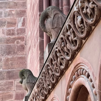 Elephants on the eastern choir side of the exterior of Basel Minster (Basler Münster) in Switzerland