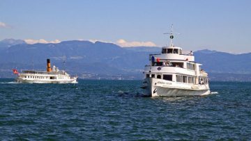 Pleasure Boats and Ferries Cruising on Lake Geneva