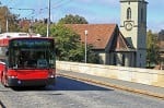 Bus 12 crosses the Nydegg Bridge en route to the Zentrum Paul Klee in Bern