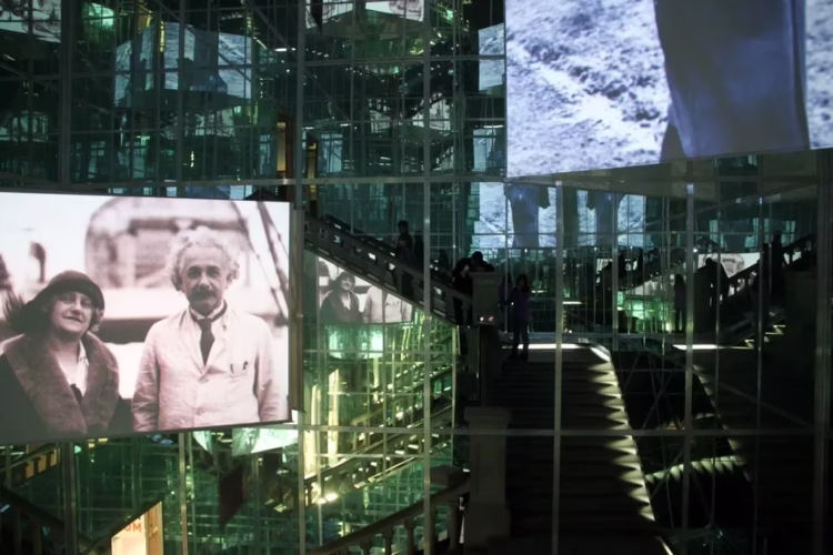 Mirror-lined staircase at the Einstein Museum in Bern
