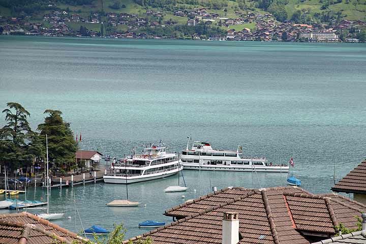 Pleasure boats in Spiez on the Thunersee in Switzerland
