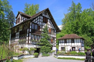 Half-timbered house in the Ballenberg Outdoor Museum in Switzerland