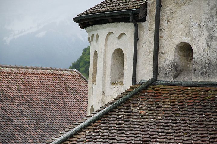 Romanesque apse of Spiez Church on Lake Thun