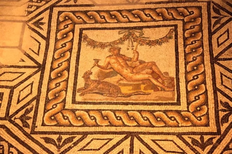 Roman mosaic of Dionysus and a panther in the Brescia City Museum
