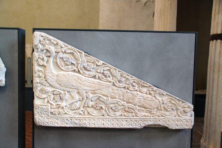 Marble peacock carving from the eighth century