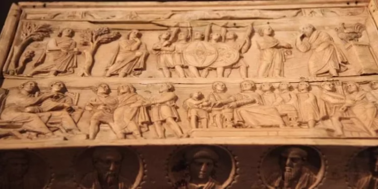 Detail of the ivory Lipsanoteca in the Brescia City Museum