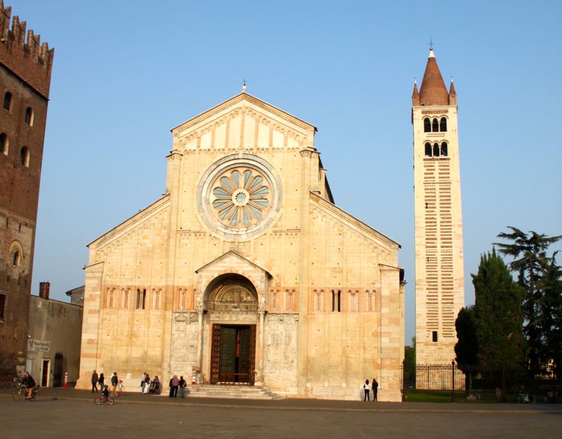 View the San Zeno Maggiore Romanesque Church in Verona, Italy
