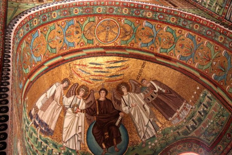 Mosaics in the theophany of the apsis in San Vitale