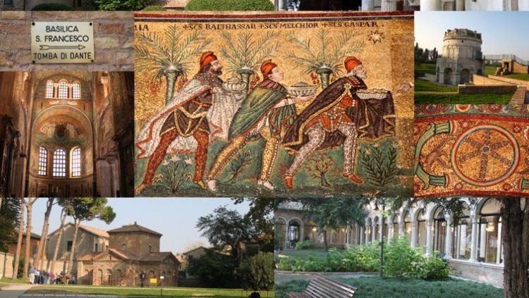 Collage of images from to top sights to see in Ravenna