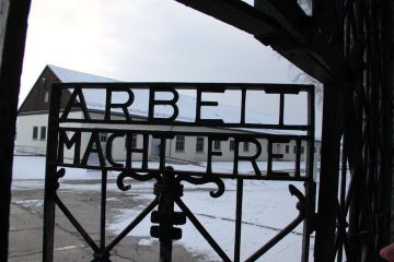 Arbeit Macht Frei Sign at Dachau Concentration Camp Memorial Site near Munich