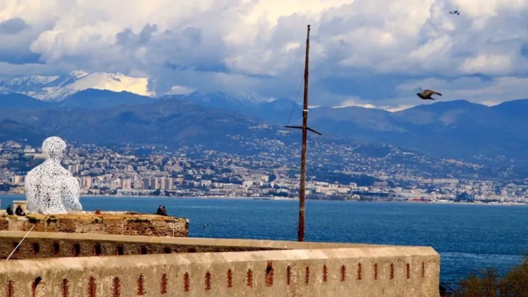 Antibes on the Côte d'Azur with view towards Nice Airport