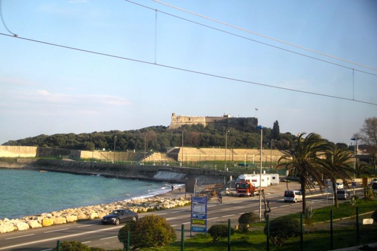 Fort Carré in Antibes seen from a TER Train
