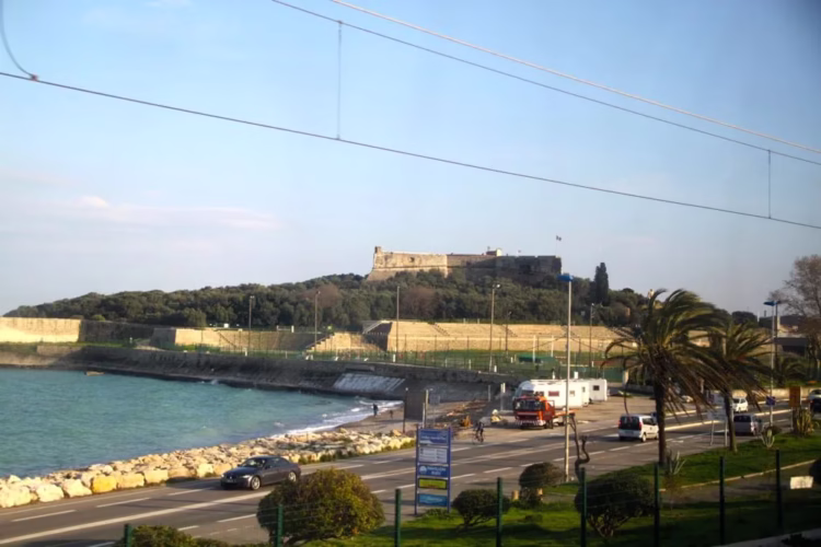 Fort Carré in Antibes seen from a TER Train