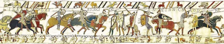 Here the French are fighting and have killed those who were with Harold