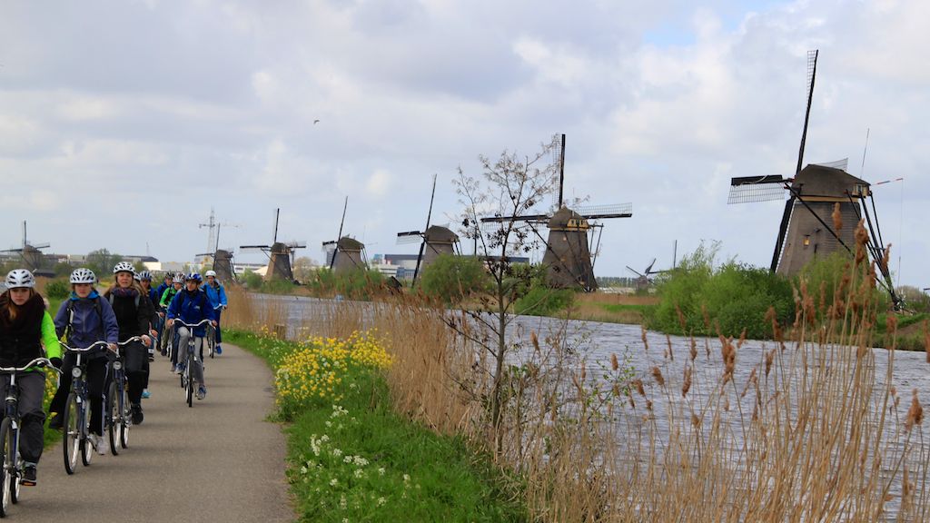 Cyclists at Kinderdijk in South Holland