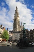 Antwerp Cathedral with Brabo Fountain