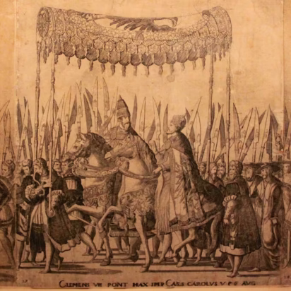 the triumphal entry of Holy Roman Emperor Charles V and Pope Clements VII in Bologna