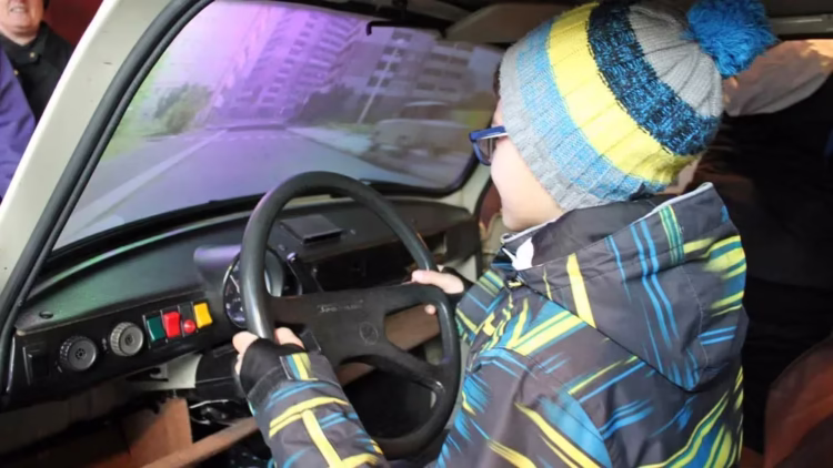 Driving a Trabi in the DDR Museum in Berlin