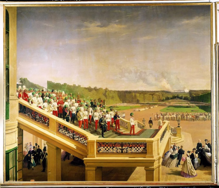 Kaiser Franz Joseph auf der Freitreppe von Schloss Schönbrunn