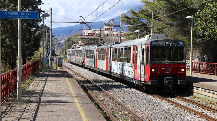 Circumvesuviana Train at Pompei Scavi - Villa dei Misteri Station