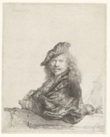 Rembrandt van Rijn, Zelfportret met de onderarm leunend op een stenen dorpel, 1639. Rijksmuseum
