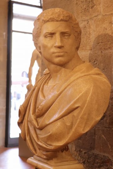 Brutus — the only bust Michelangelo ever produced - in the Bargello Museum of Sculptures in Florence