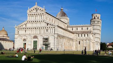 Duomo and Leaning Tower of Pisa in afternoon sunshine