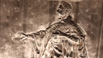 Detail from the Reliquary of Pope St Mark, St Amatus, the Abbot and St Condordia Martyr,