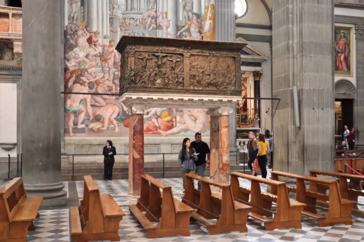 Donatello's Passion Pulpit in San Lorenzo in Florence.