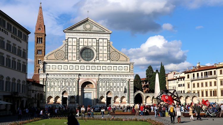 Facade and Campanile of Santa Maria Novella in Florence