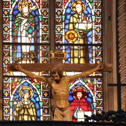 Christ Crucified Carved and painted wooden crucifix by Donatello in Santa Croce in Florence