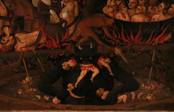 Three faced Satan detail from Last Judgement by Fra Angelicoin the San Marco Museum in Florence