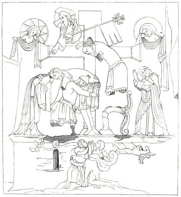 Drawing of the The relief carving Descent from the Cross (Kreuzabnahmerelief an den Externsteinen