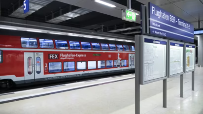 Flughafen Airport Express train at Flughafen BER Terminal 1 + 2 station in Berlin