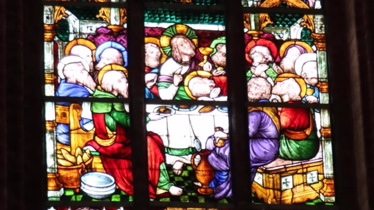 Last Supper details in the Christ Window in the Choir of the St Nikolaus Dom in Stendal