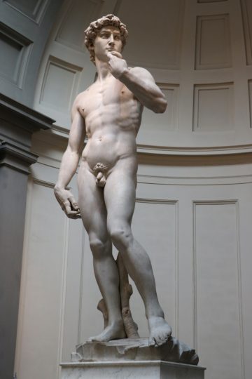 Michelangelo’s David sculpture in the Accademia in Florence is best seen on timed reservation tickets with fast-track priority admissions for a specific time slot. Michelangelo's David Full Length from front - the Accademia in Florence is best seen on timed reservation tickets.