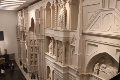 The former Gothic facade of the cathedral was copied in the Duomo Museum to show off the original sculptures