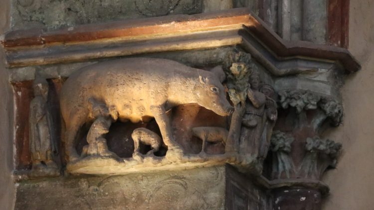 a Judensau (Jews’ Sow) on a frieze in Magdeburg Cathedral