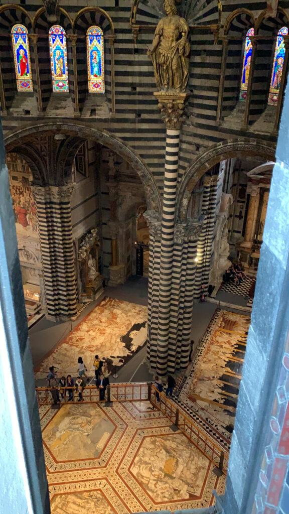 Looking down into the duomo in Siena from the Gate of Heaven tour of the roof area of the cathedral.