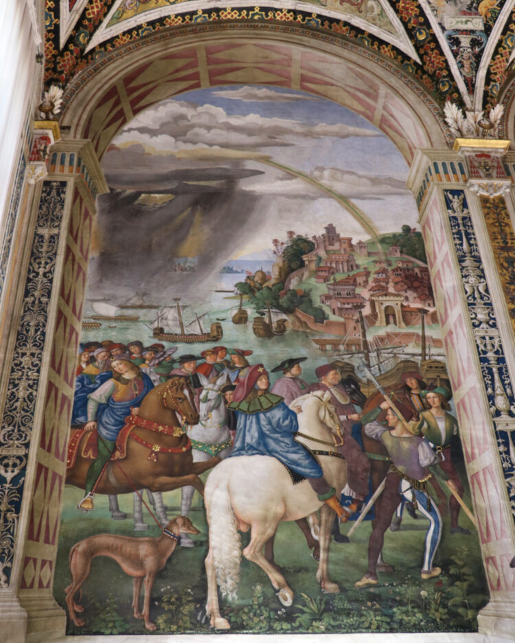 first storm painted in western art Piccolomini Library in Siena Cathedral