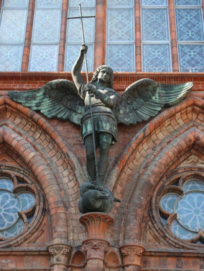 Archangel Michael Slaying a Dragon on the facade of the Friedrichswerdersche Kirche in Berlin