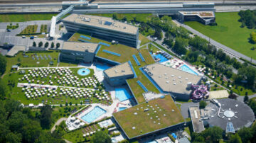 Visit the Therme Wien Hot Water Day Spa in Vienna aerial photo