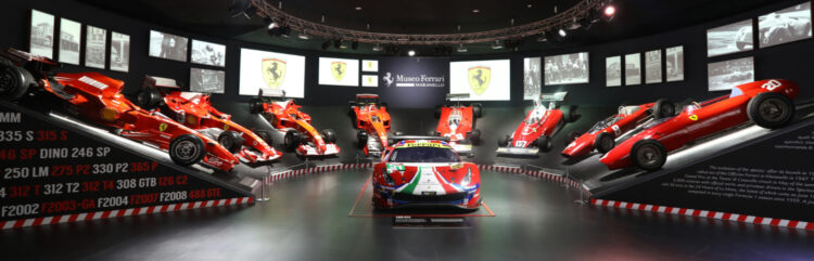 Formula 1 Cars in the Ferrari Museum in Maranello and the 488 GTE Le Mans class winner