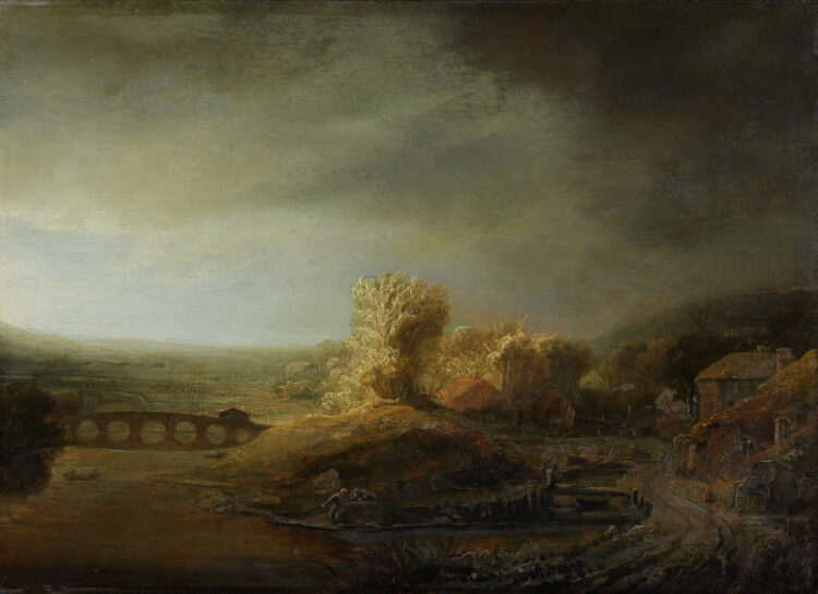 Rembrandt Landscape with Arched Bridge in Berlin Gemäldegalerie