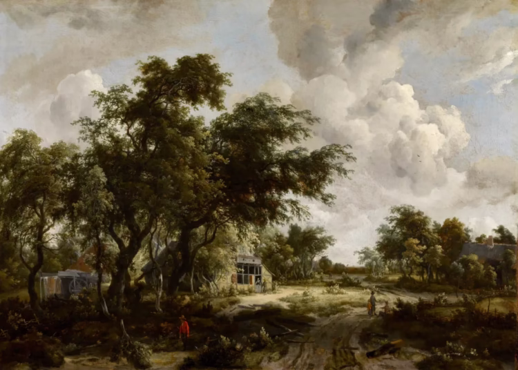 Meindert Hobbema (1638-1709) -- Village with Water Mill Among Trees / Landschap met watermolen, c.1665
