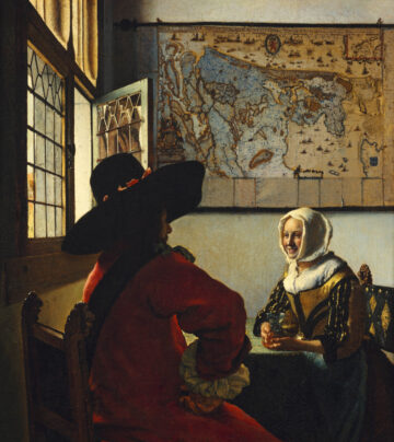 Johannes Vermeer (1632-1675) -- Officer and Laughing Girl / De soldaat en het lachende meisje, c.1657