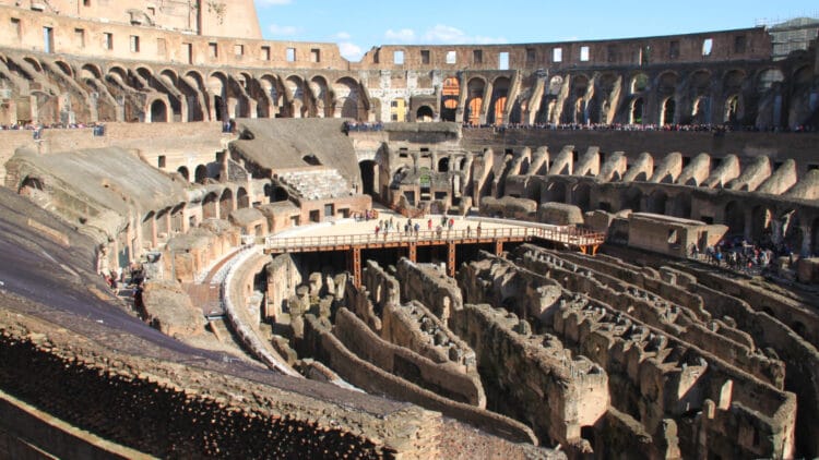 Only tickets with Arena in the name allow visitors on the small covered floor area at the center of the Colosseum