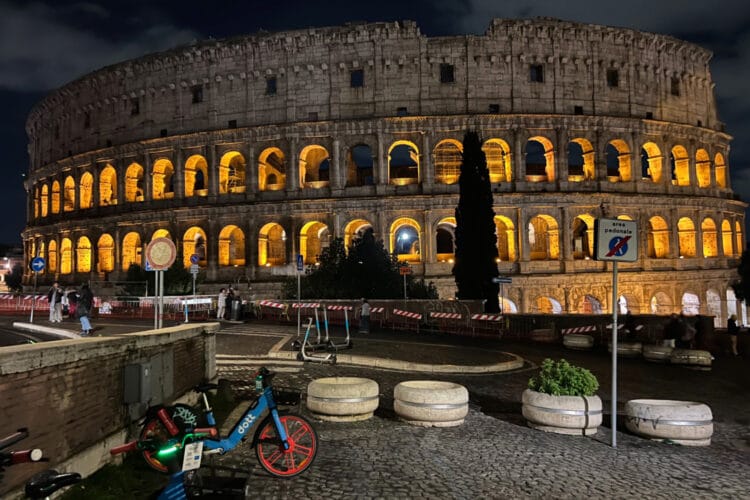 The Colosseum in Rome is beautifully lit at night but tours of the interior are rare and tickets sold only a few days in advance or summer tours.
